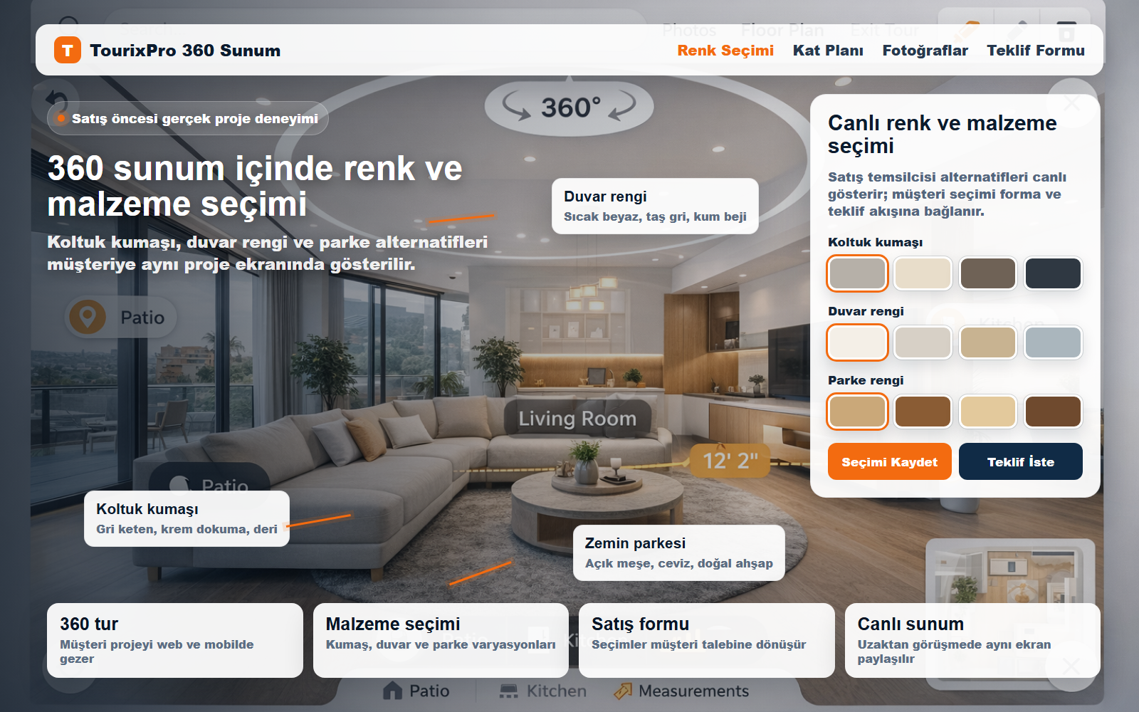 360 satış sunumu ve malzeme seçimi